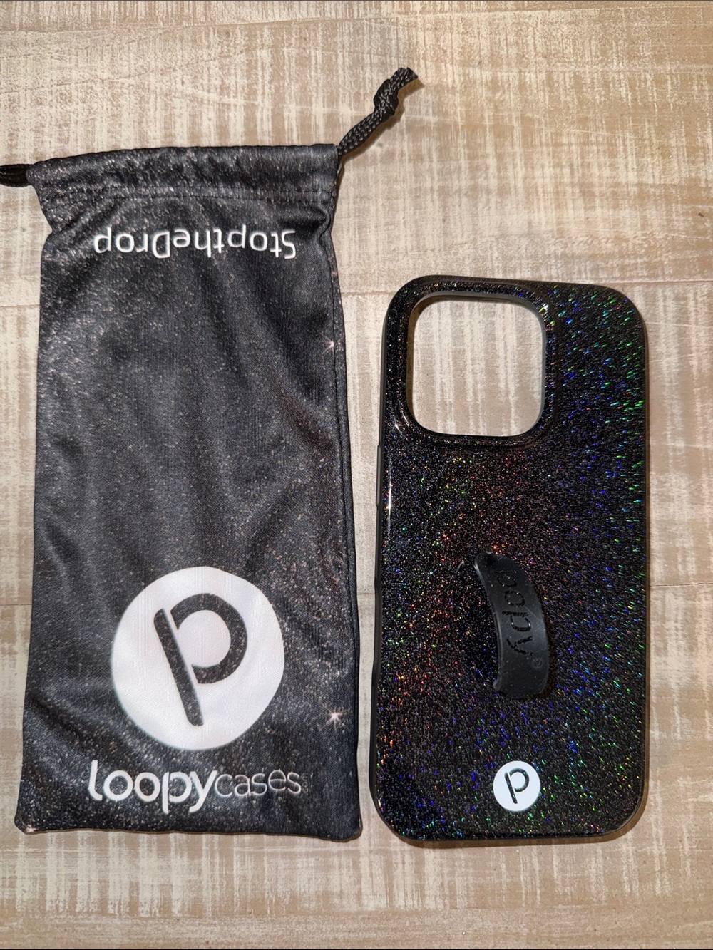 16 Pro Black Glitter Loopy Case